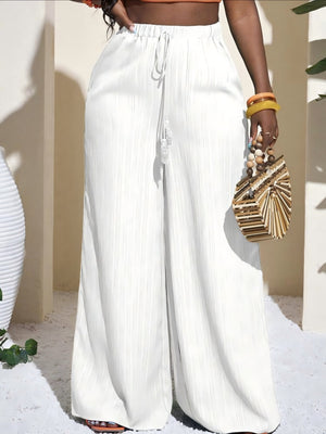 wide-leg pants in Black with drawstring and full-length