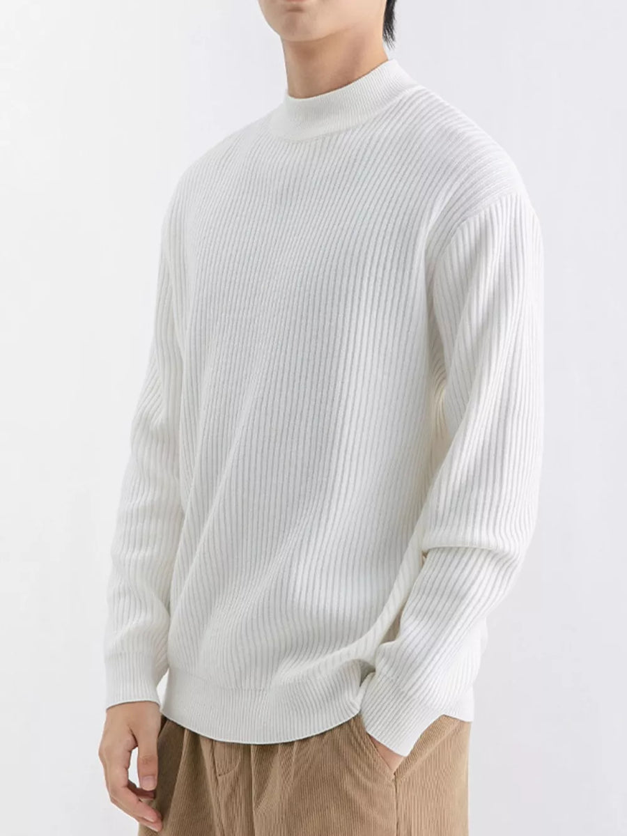 beige regular mock neck sweater with mock neck