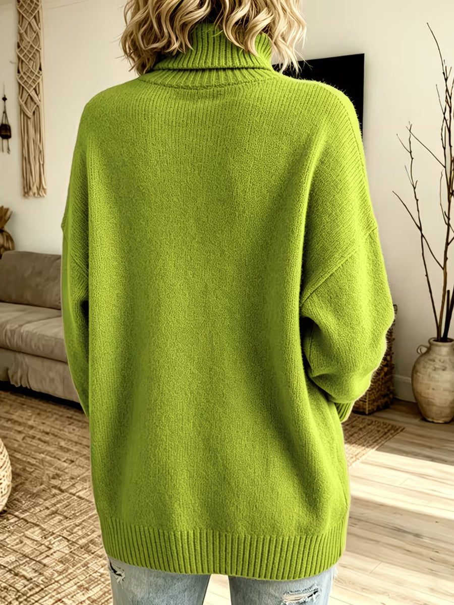Black turtleneck sweater with hip-length and pullover