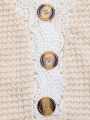 Apricot waffle knit maternity tee with lace trim and button detail