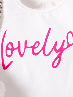 White with Children S Letter Long Sleeve Top And Denim