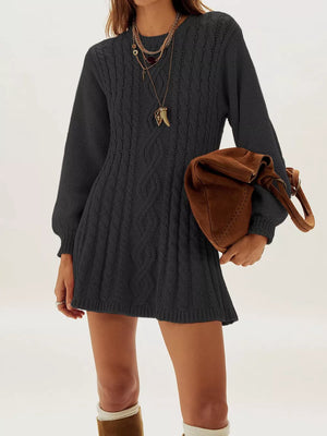 sweater dress in Apricot with cable knit and cable-knit