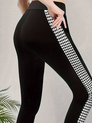 white leggings featuring high-waisted and houndstooth