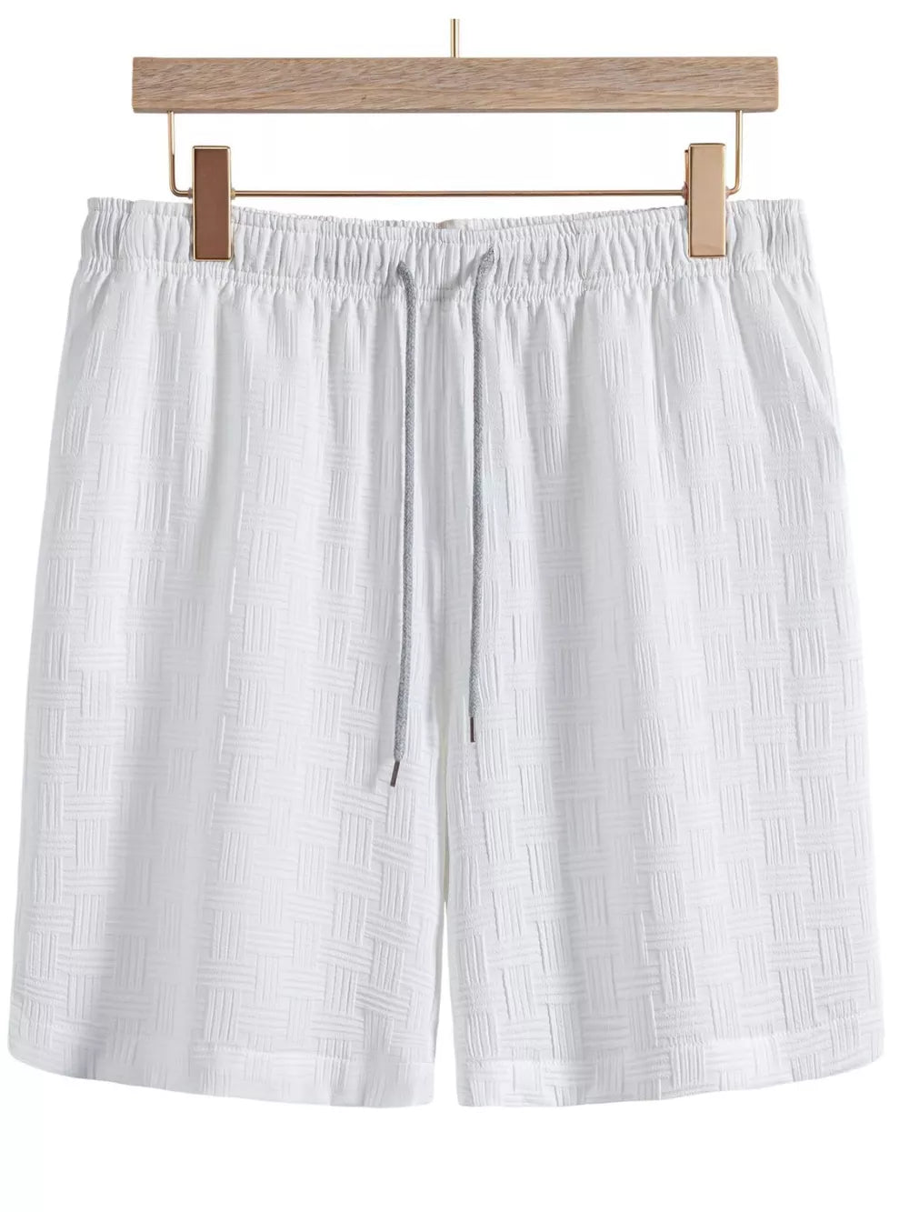 White Men's Textured Drawstring Shorts
