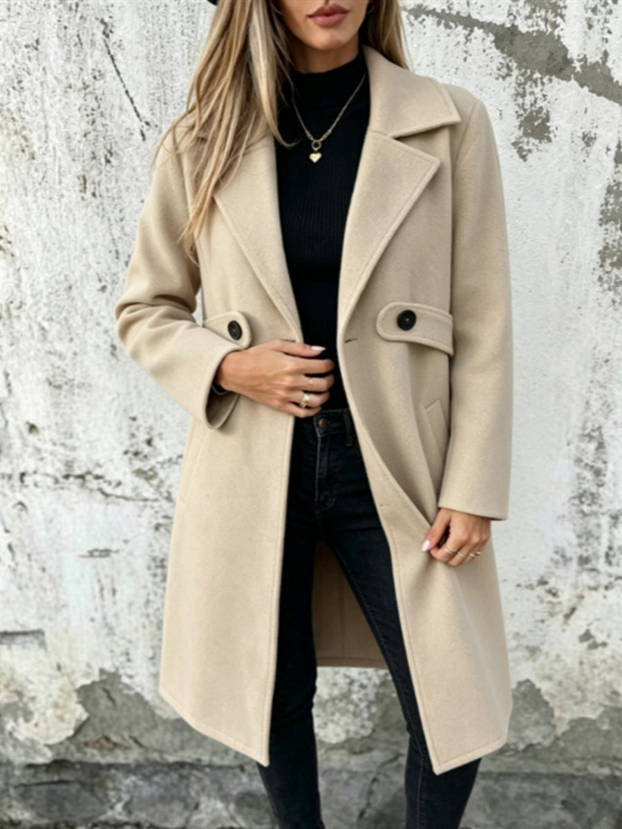 overcoat in camel featuring pocketed and straight fit
