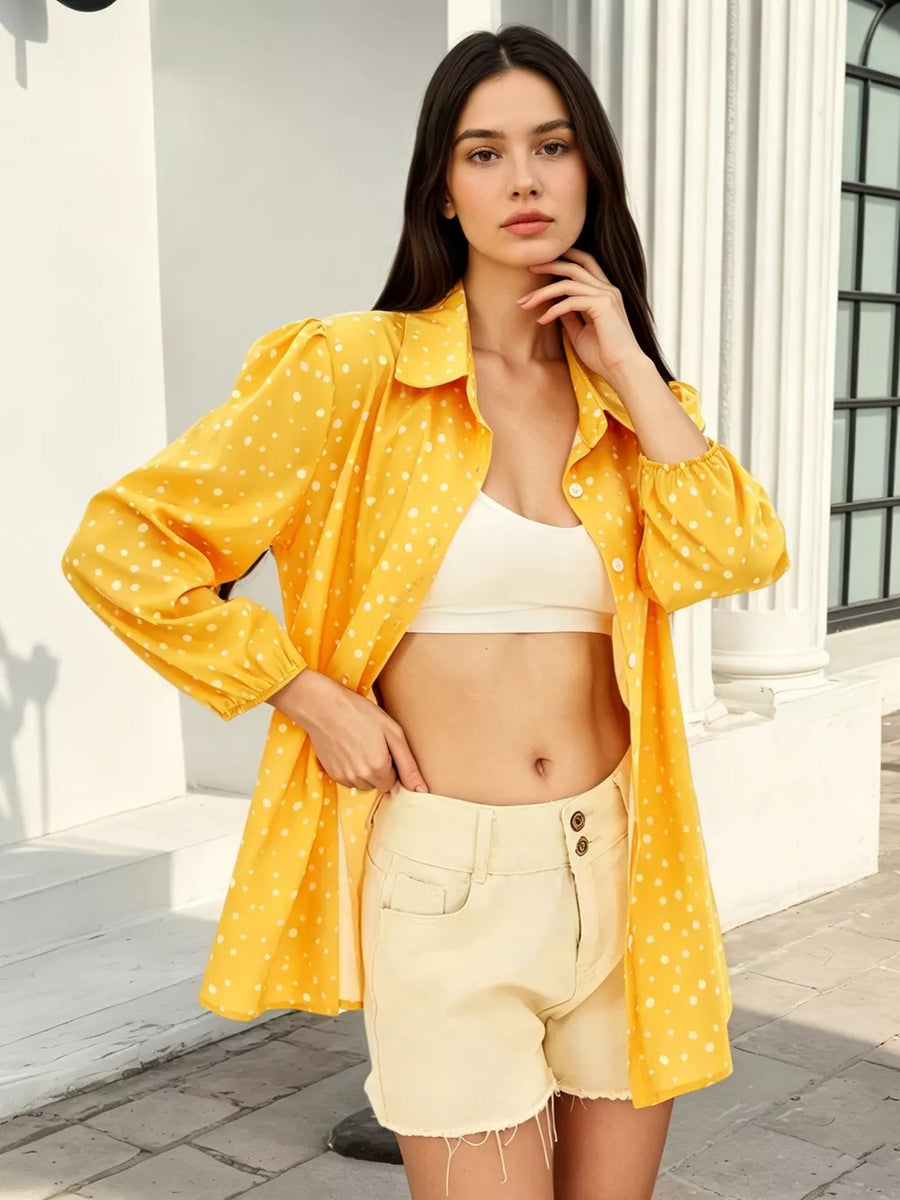 Yellow Polka Dot Puff Sleeve Shirt