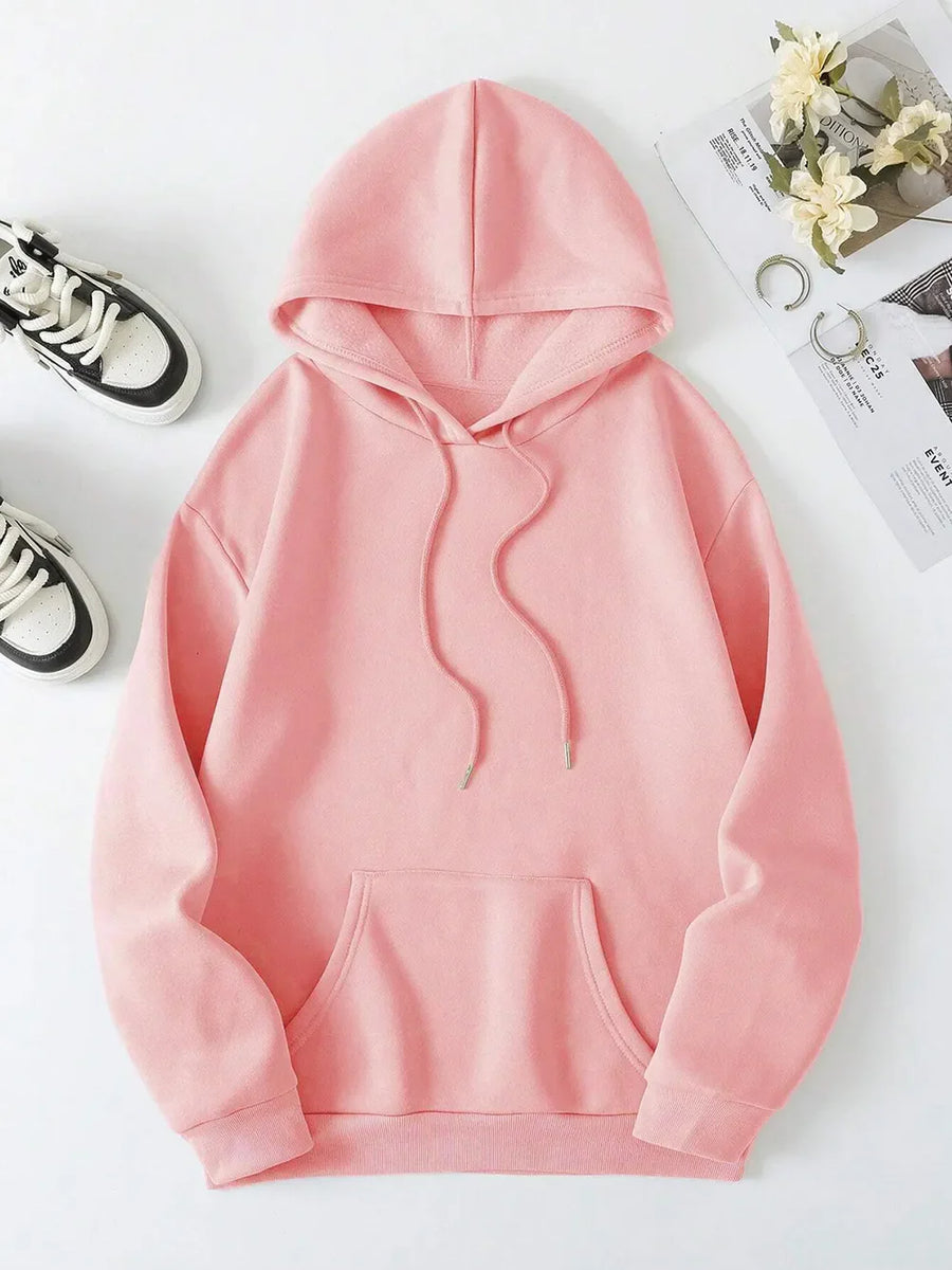 Pink graphic hoodie with drawstring hood and front pocket