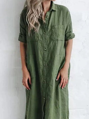 Full Size Casual Button-down Maxi Shirt Dress in Black