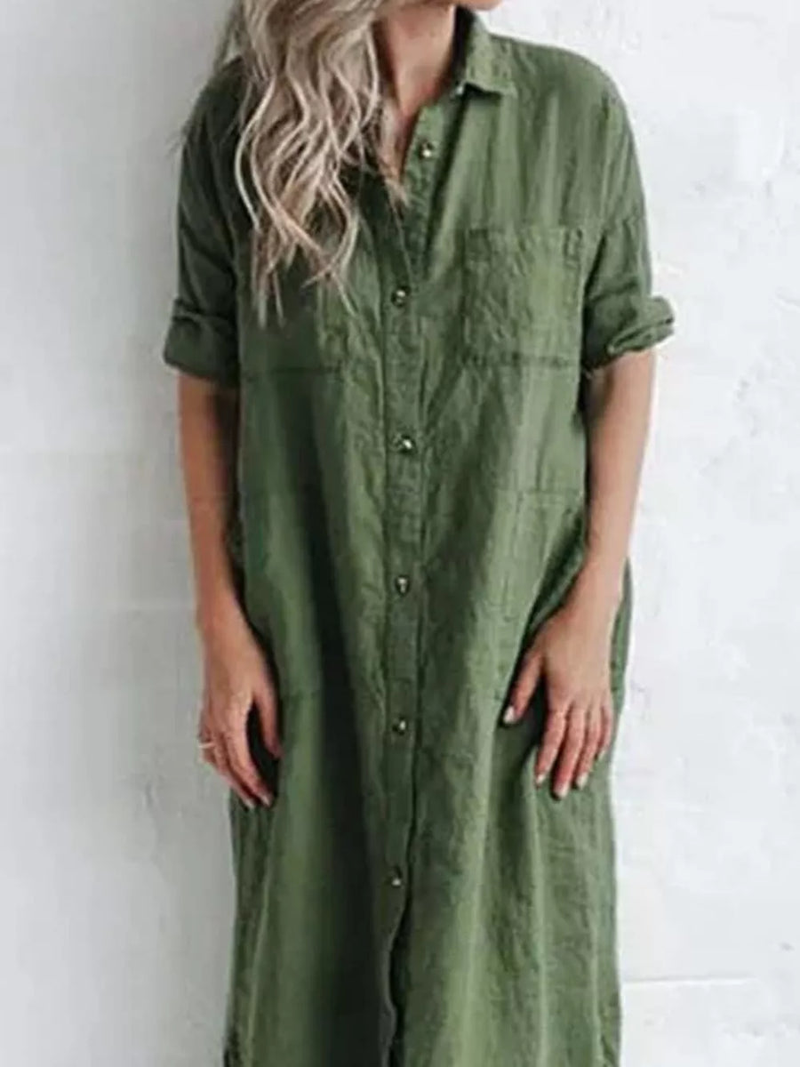 Full Size Casual Button-down Maxi Shirt Dress in Black