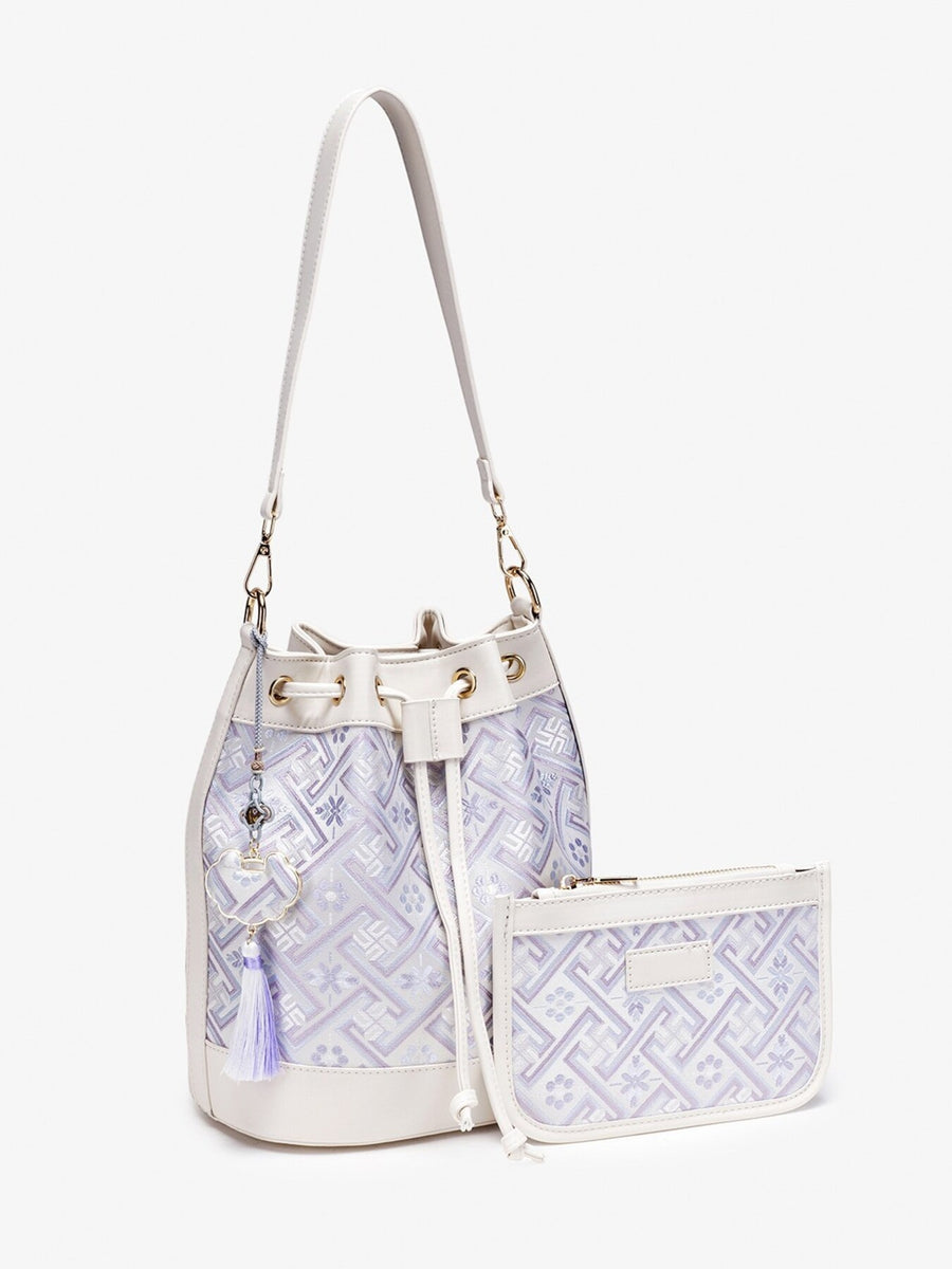 crossbody bag featuring geometric in cream with PU Leather Imported Size &amp texture