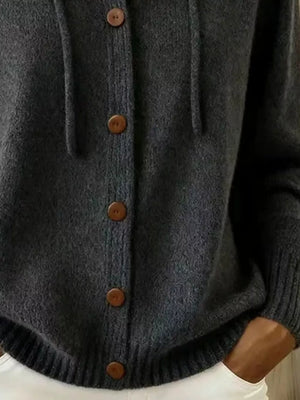Full Size Hooded Button-down Knit Cardigan in Light Blue