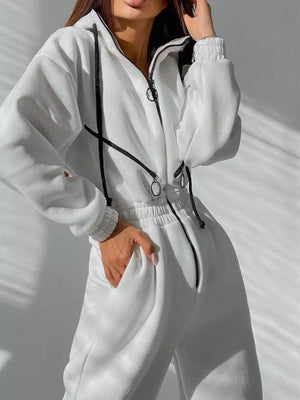 jumpsuit in Rose Red with hooded and long sleeve
