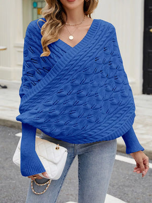 Cable Knit Batwing Sleeve Sweater in Black, view 13