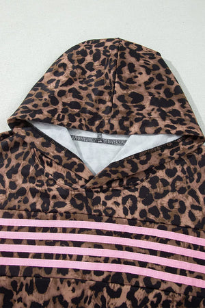 Leopard Print Striped Long Sleeve Top Pant Set option 8