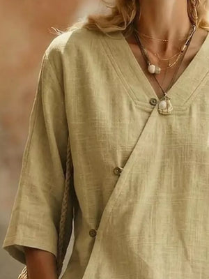 Light Blue Surplice 3/4 Sleeve Blouse
