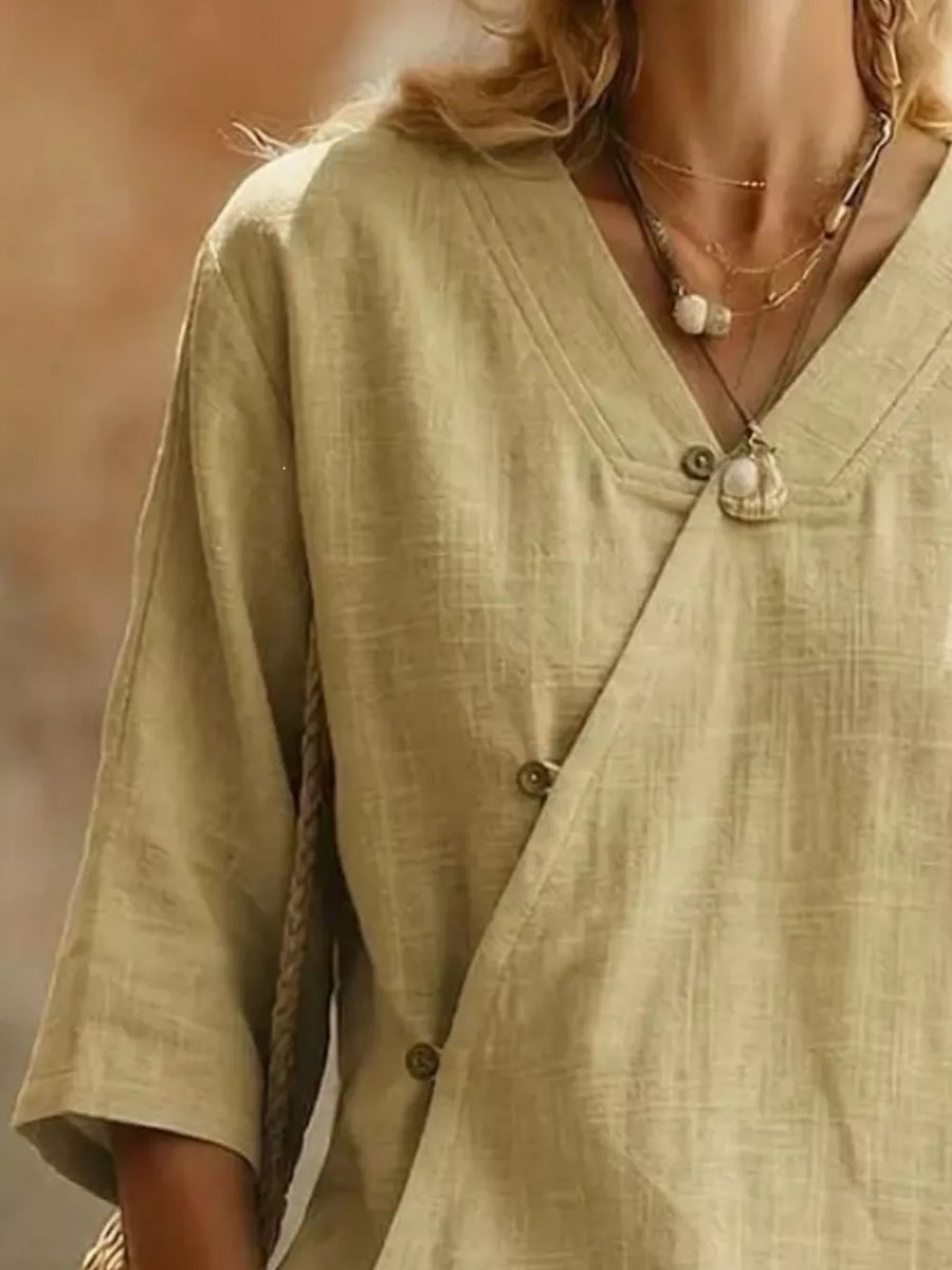 Light Blue Surplice 3/4 Sleeve Blouse