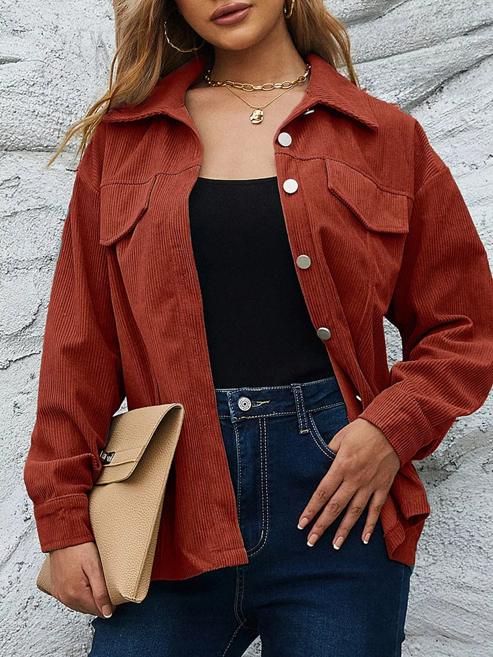 Moss Corduroy Button-down Shirt With Chest Pockets