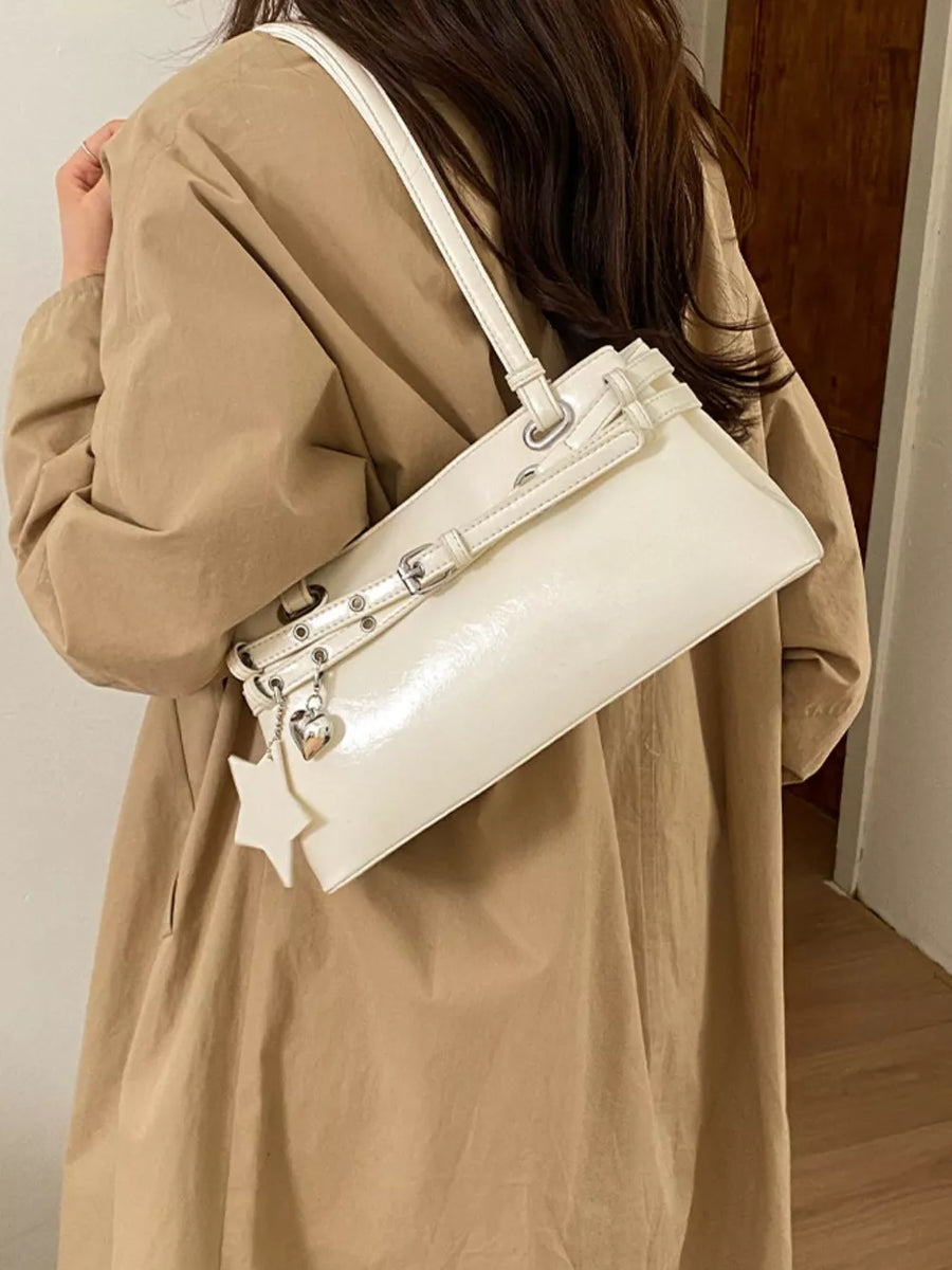 White with Buckle Decor Shoulder Bag