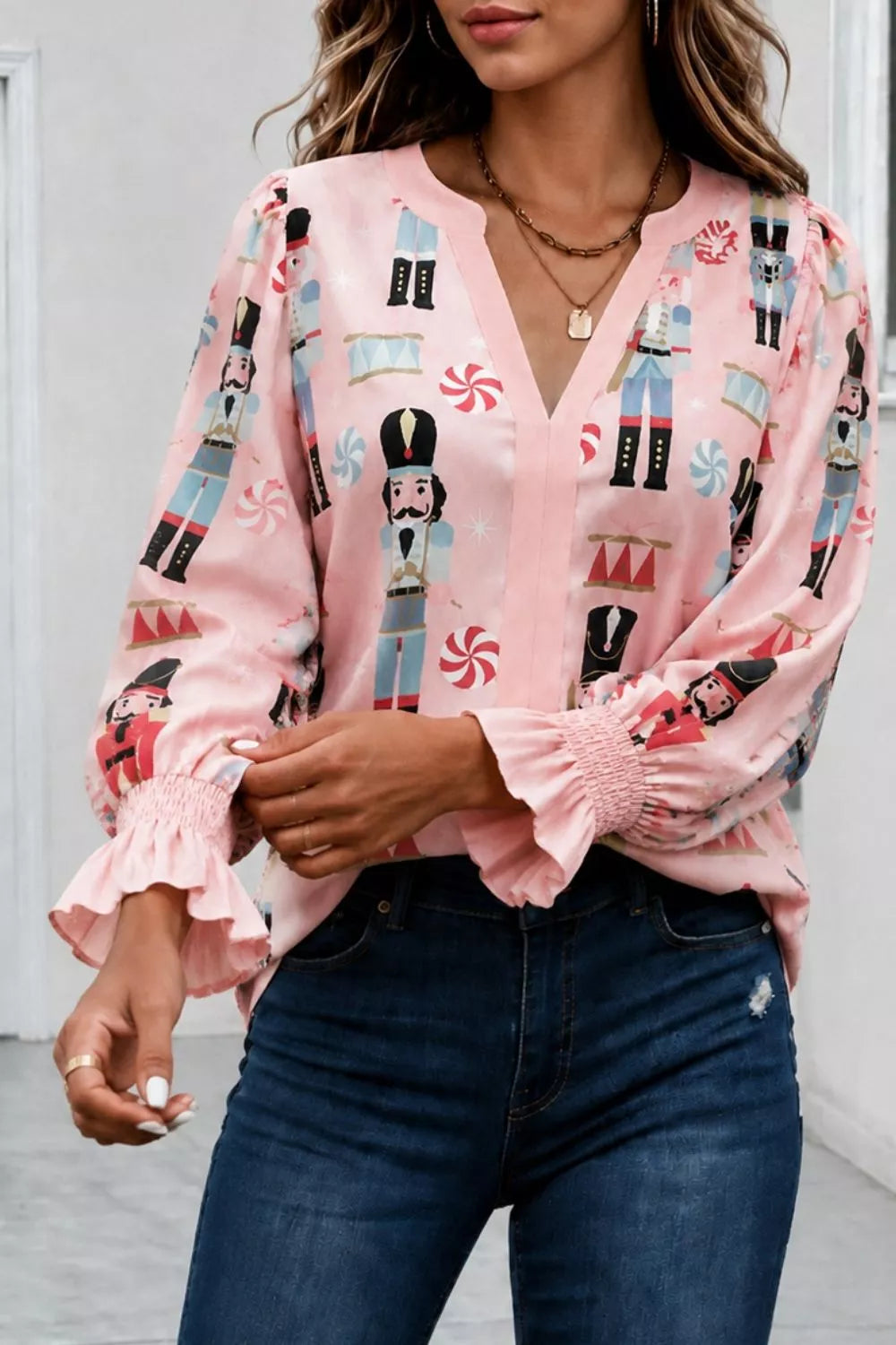 Blush Pink blouse with hip-length and pullover