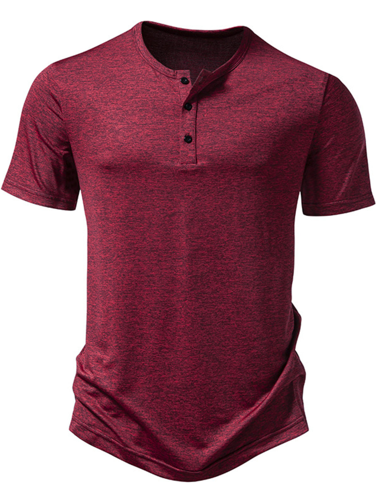 Burgundy Mélange Slim Fit Henley Tee with curved hem