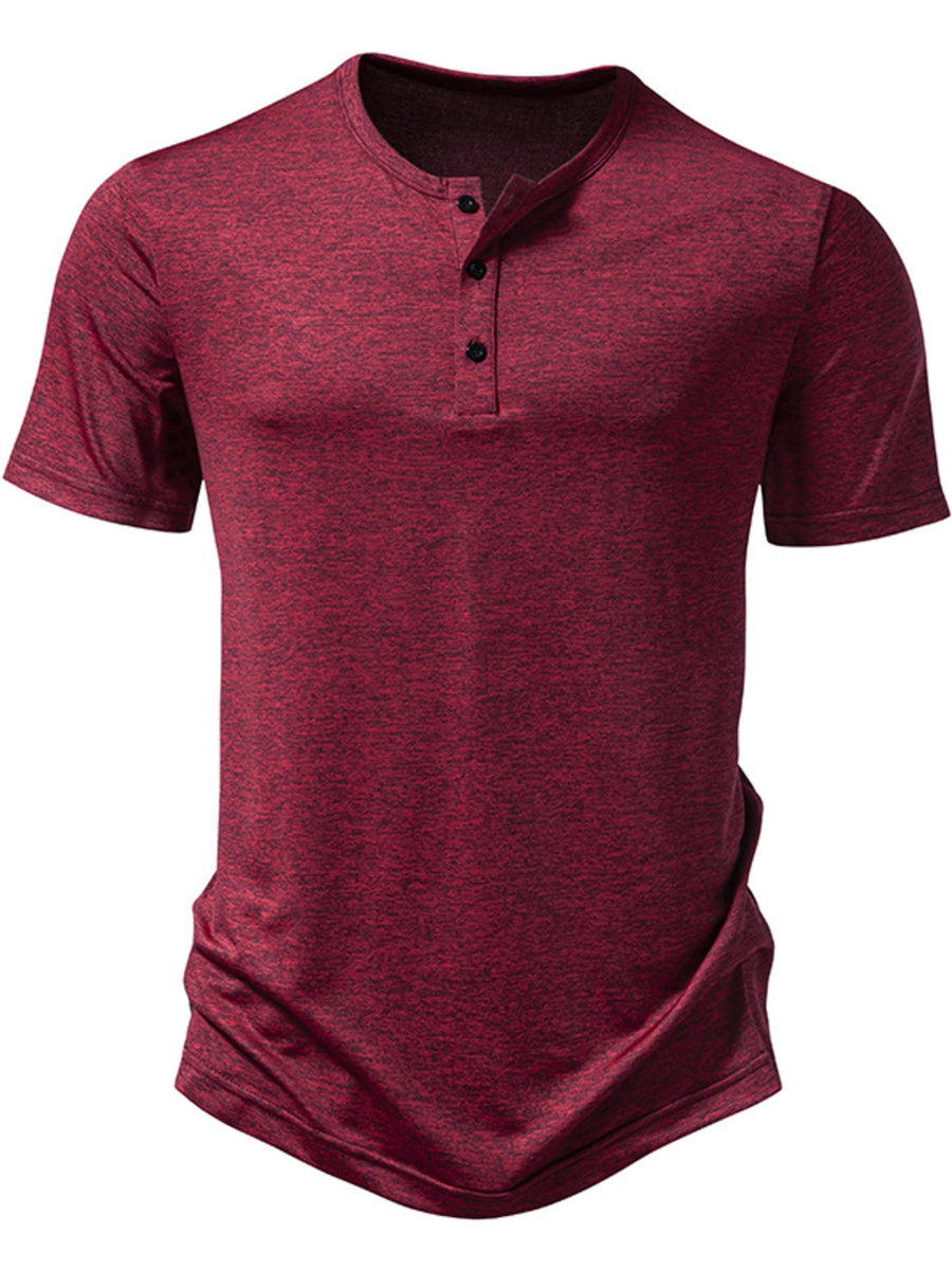 Burgundy Mélange Slim Fit Henley Tee with curved hem