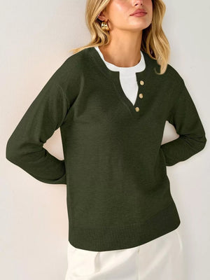 light beige relaxed pullover sweater with henley