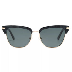 Black Classic Clubmaster Sunglasses With Gold Accents