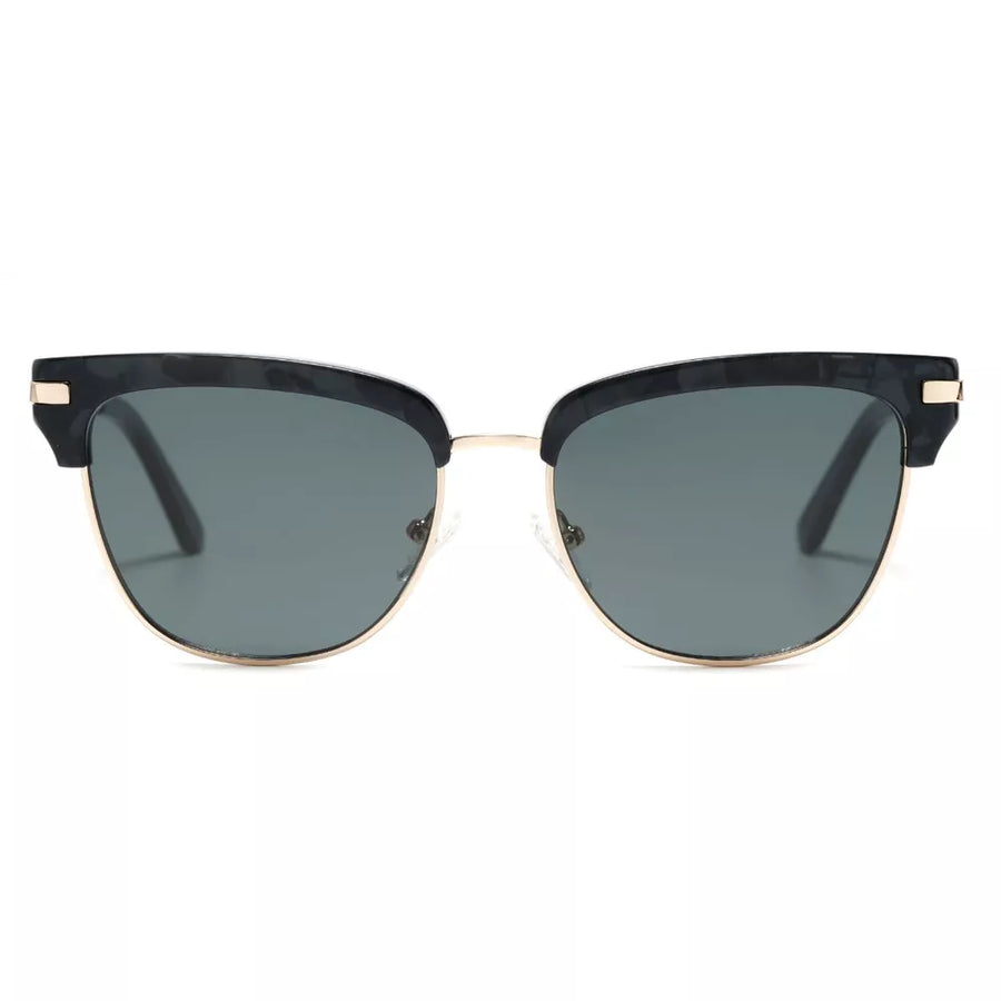 Black Classic Clubmaster Sunglasses With Gold Accents
