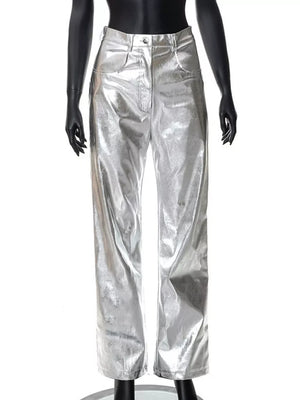 Silver with High-waisted Straight Leg Pants