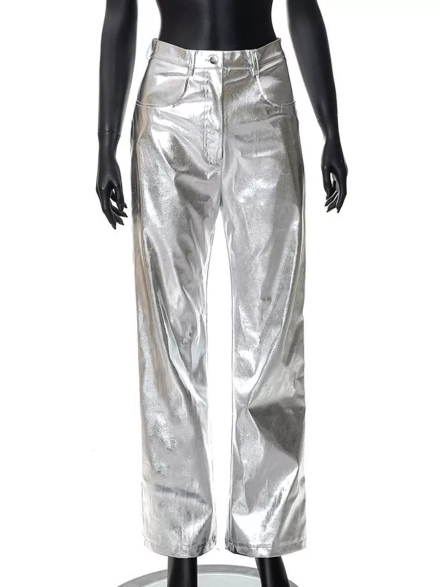 Silver with High-waisted Straight Leg Pants