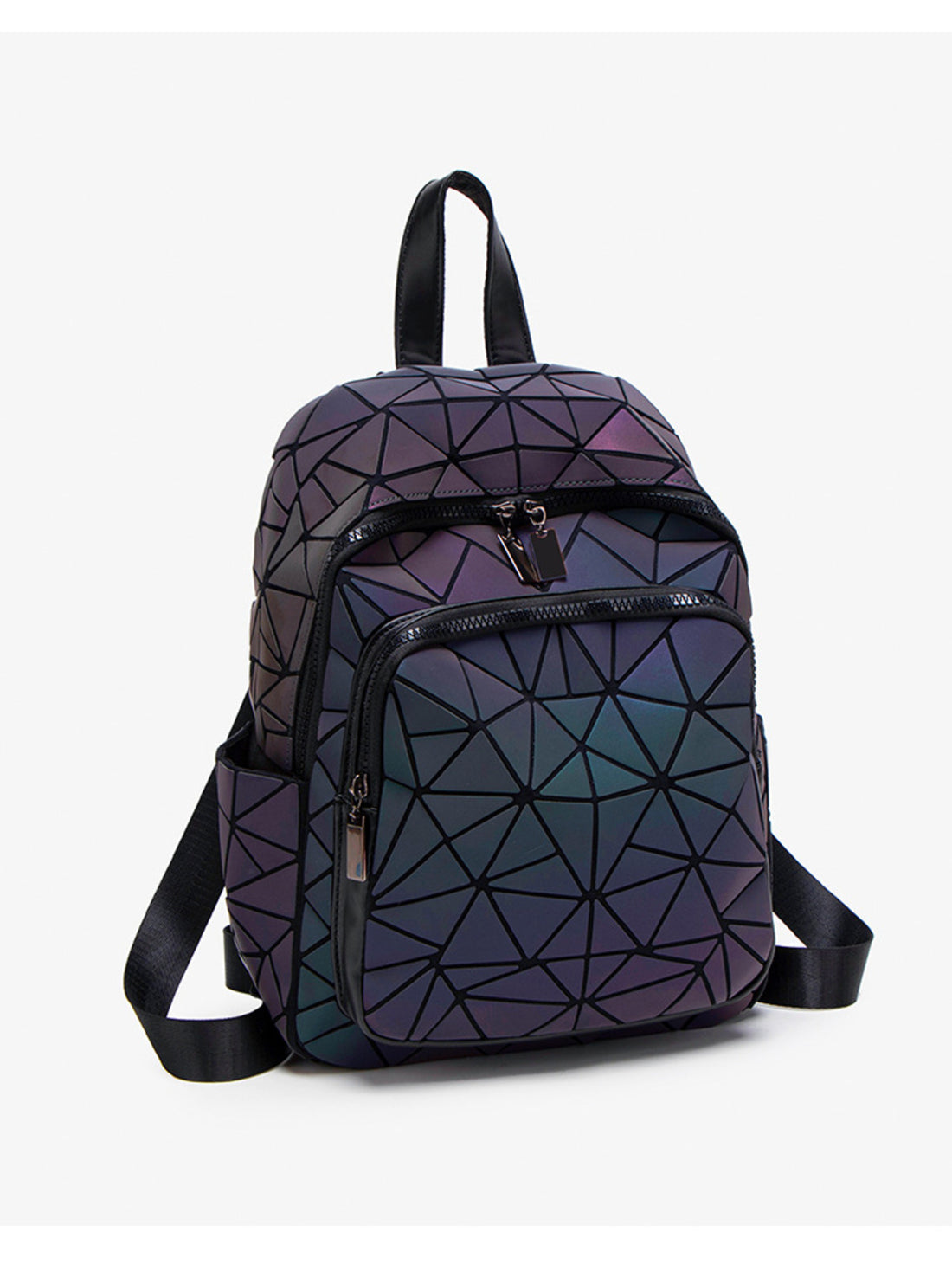 backpack in dark blue with geometric and adjustable straps
