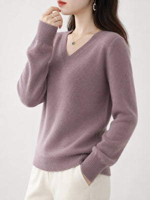 Yellow relaxed v-neck sweater with v-neck