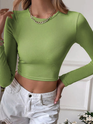 black crop top with ribbed and long sleeve
