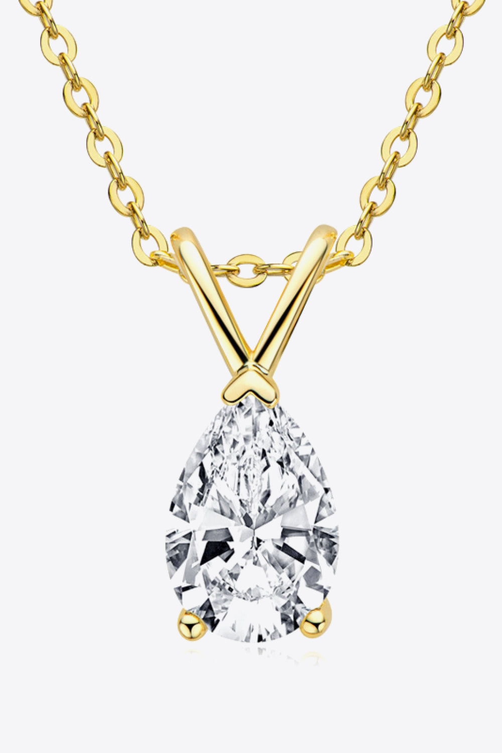Gold pear cut moissanite pendant necklace with delicate chain
