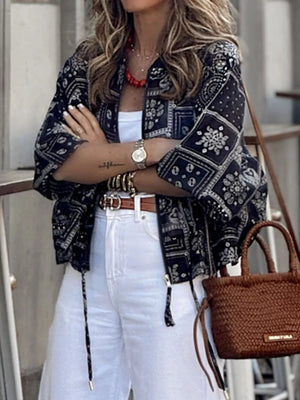 Black with Printed Zip Up Jacket in Black