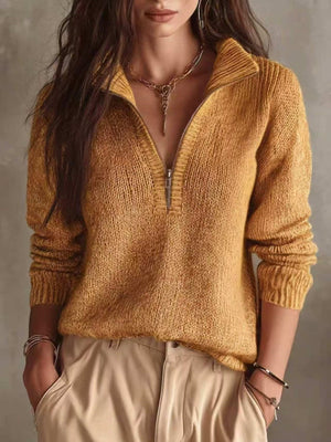 classic pullover sweater in Earthy Yellow with collared