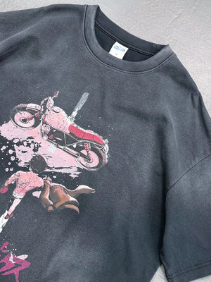 Black oversized washed tee with Akira motorcycle graphic print