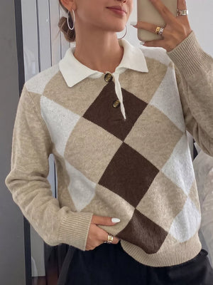 Button-down Ribbed Sweater in Khaki