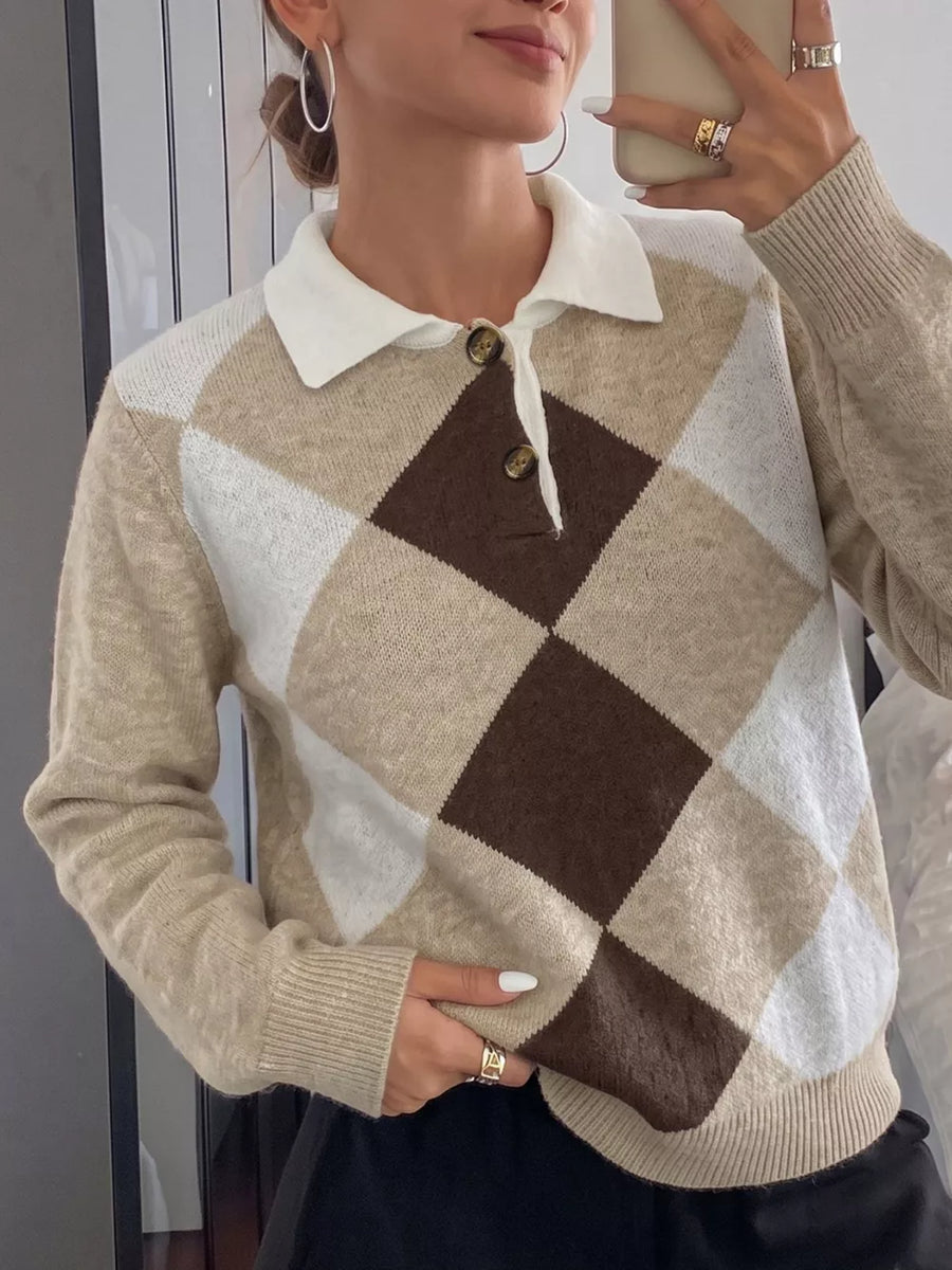 Button-down Ribbed Sweater in Khaki