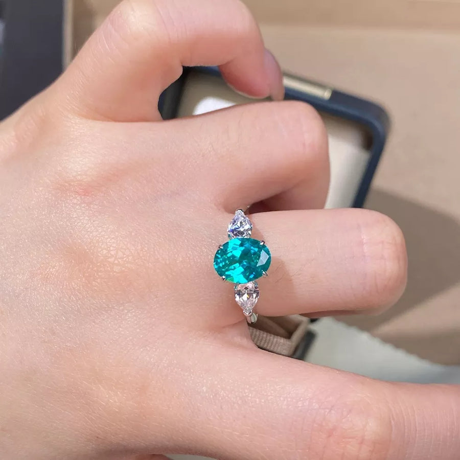 Topaz 925 Sterling Silver Oval Ring in teal with gemstone setting