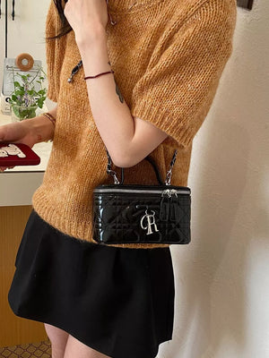 Black Top Handle Pu Leather Crossbody Bag