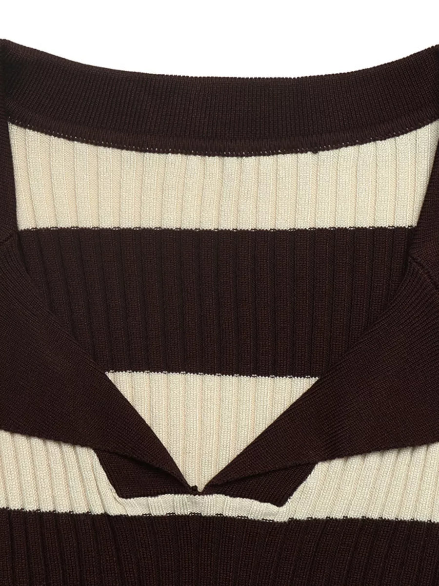Striped Ribbed Knit Long Sleeve Sweater option 6