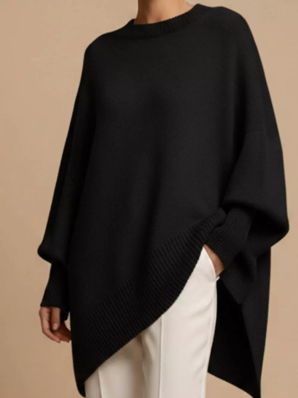 Gray oversized pullover sweater with crew neck