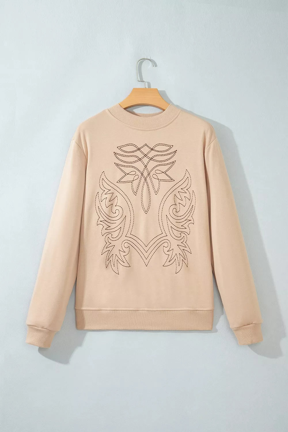 Tan sweatshirt with hip-length and pullover
