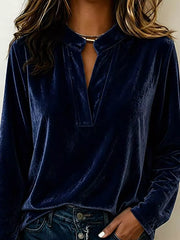 blouse in Gold with collared and long sleeve