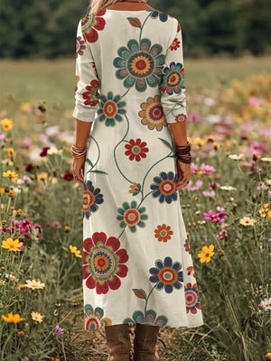 deep red maxi dress featuring stretch and floral