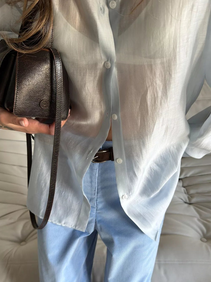 Gum Leaf button-up shirt with hip-length and button-front