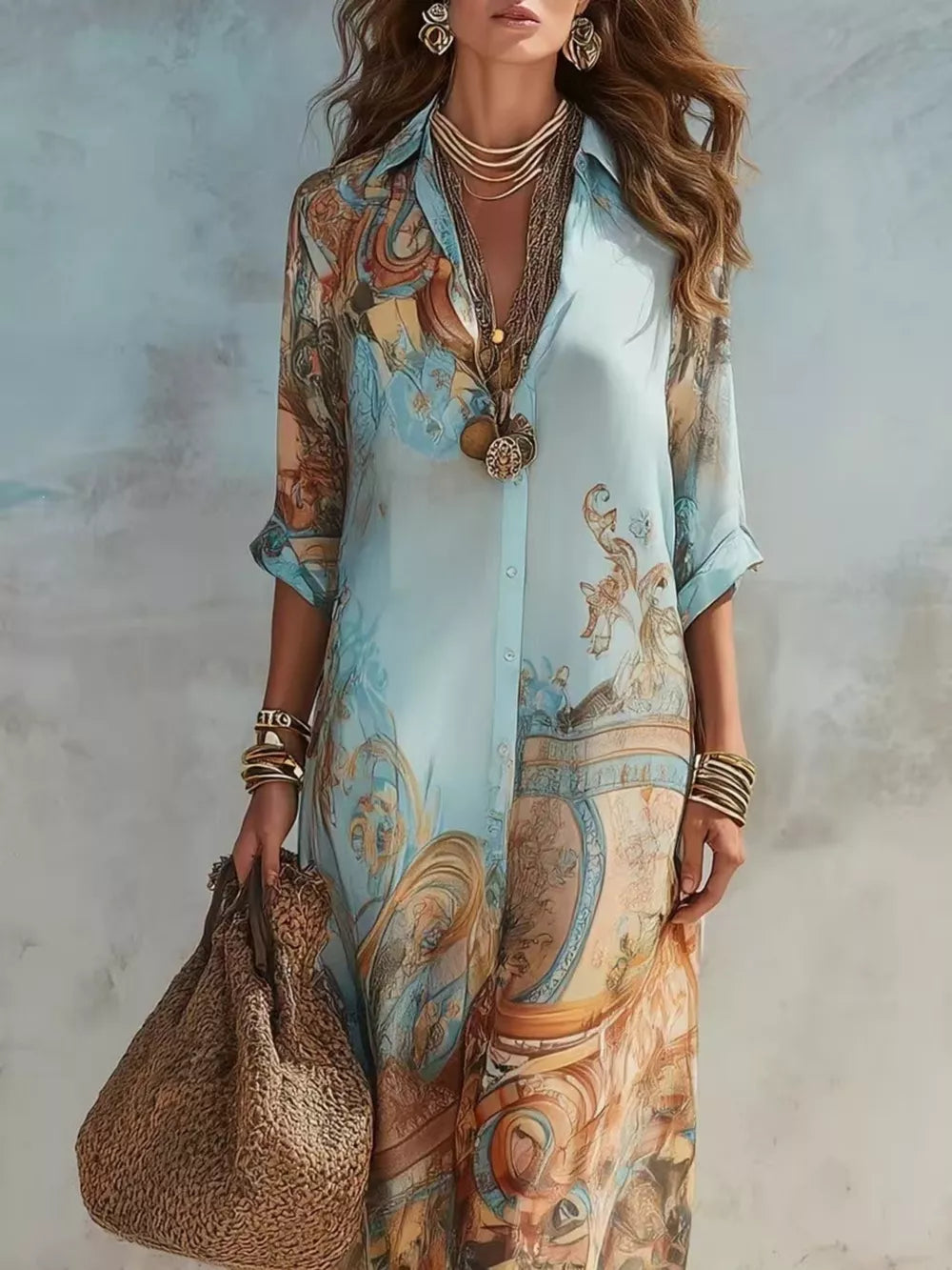 Rust shirt dress with maxi and button-front