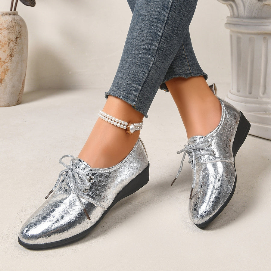 loafers in Silver with abstract-print and pointed toe
