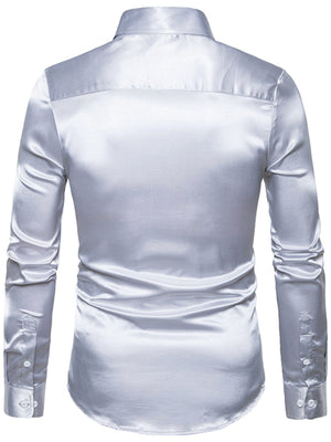 Men's Satin Long Sleeve Shirt in gold with button cuffs